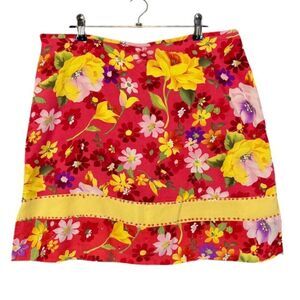 Bamboo Traders 100% Silk Floral Skort with Embellished Trim Coral Yellow Size 10